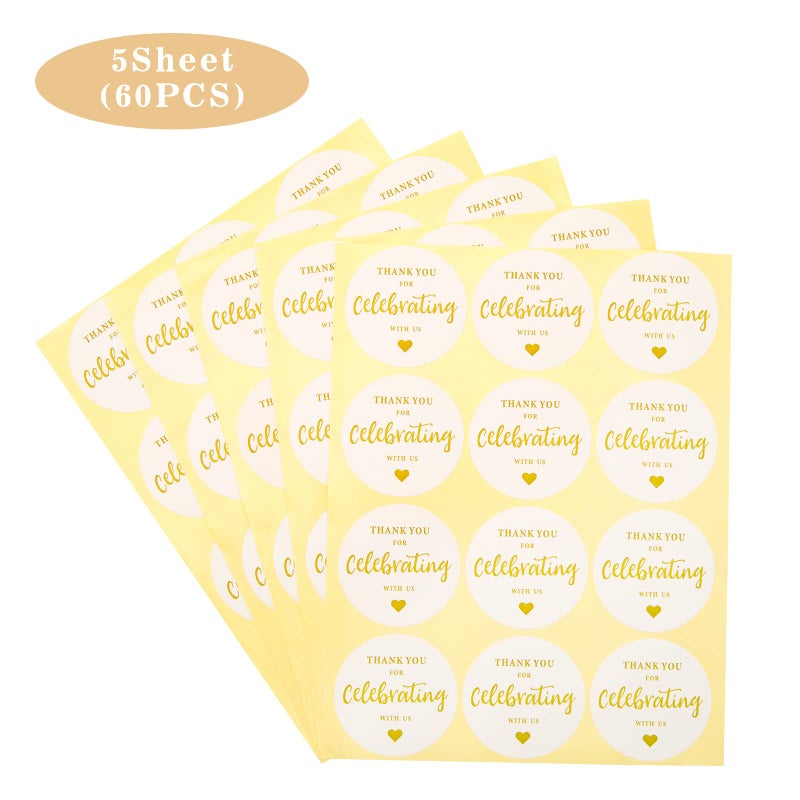 G2PLUS Thank You for Celebrating with Us Stickers 60PCS 2 Inch Round Thank You Sticker Labels for Invitation Envelopes for Wedding  Birthday Baby Shower  Party Favor (Gold) - Image 3